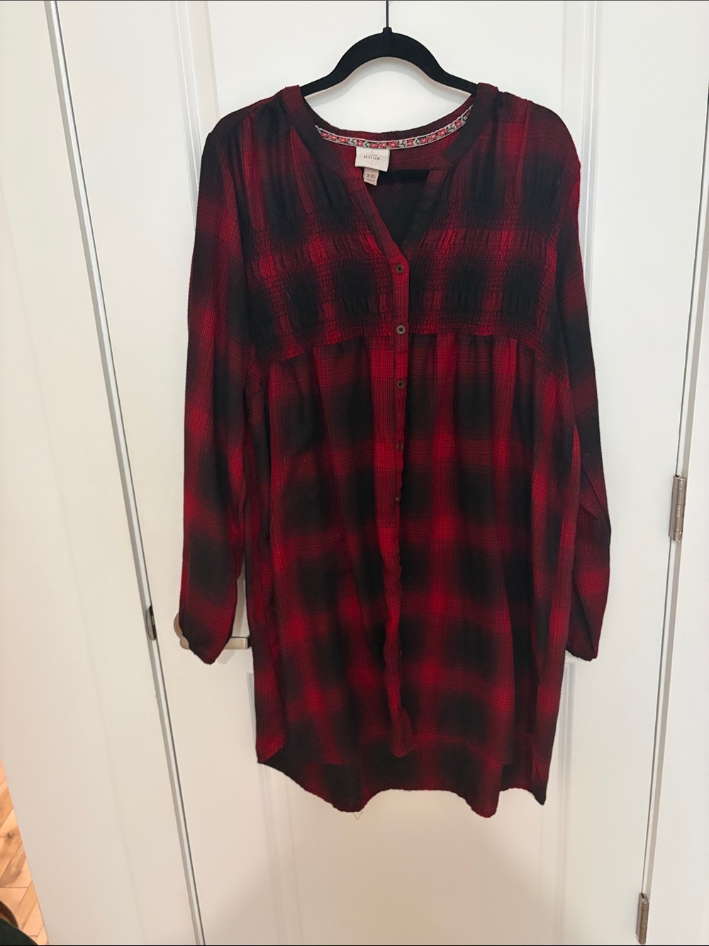Knox Rose Red and Black Plaid Long Sleeve Dress